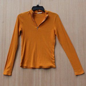 Women's Medium Ribbed Orange Long Sleeve Quarter Zipped Shirt from Fashion Nova